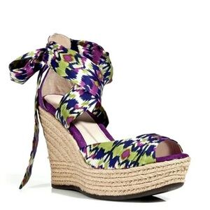 UGG Lucianna Vibrant Purple and Green Espadrille Wedge Sandals 7